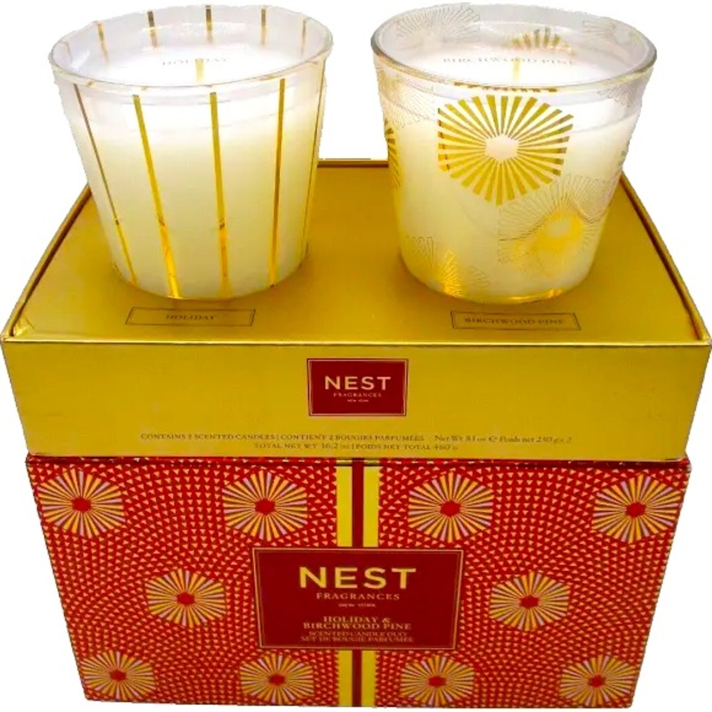 Nest Fragrance Holiday & Birchwood Pine Scented Candle Duo ~ 8.1 oz x 2